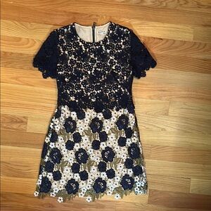 Whistles Navy and Cream Floral Lace Dress